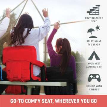 PICNIC TIME ONIVA - a Brand Ventura Reclining Stadium Seat with Back Support - Bleacher Seat - Beach Floor Chair, (Red)