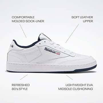 Reebok Men's Club C 85 Sneaker, White/Navy Blue, 5.5