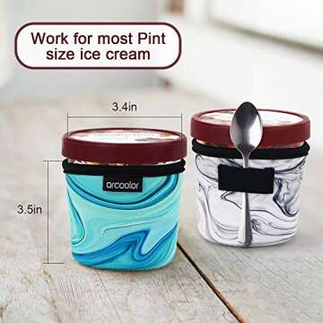 Arcoolor 4 Pack Pint Size Ice Cream Sleeves Cozy Neoprene Cover with Spoon Holder (Marble)