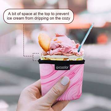 Arcoolor 4 Pack Pint Size Ice Cream Sleeves Cozy Neoprene Cover with Spoon Holder (Marble)