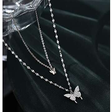 SLUYNZ 925 Sterling Silver CZ Butterfly Choker Necklace for Women Butterfly Layered Necklace Chain (...