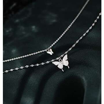 SLUYNZ 925 Sterling Silver CZ Butterfly Choker Necklace for Women Butterfly Layered Necklace Chain (A-Silver)