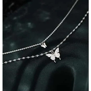 SLUYNZ 925 Sterling Silver CZ Butterfly Choker Necklace for Women Butterfly Layered Necklace Chain (A-Silver)