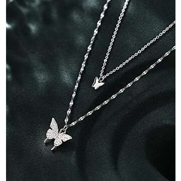 SLUYNZ 925 Sterling Silver CZ Butterfly Choker Necklace for Women Butterfly Layered Necklace Chain (A-Silver)