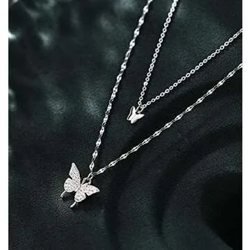 SLUYNZ 925 Sterling Silver CZ Butterfly Choker Necklace for Women Butterfly Layered Necklace Chain (A-Silver)