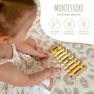 Addy&Oakley Neutral Xylophone-Gender Neutral Baby Toy-Montessori Toys-Toddler Musical Instruments-Boho Toddler Xylophone-Baby Gift-Kids Xylophone-Wooden Baby Toys-Xylophone for Toddlers 1-3
