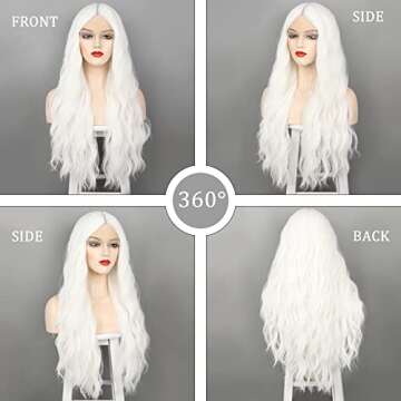 WECAN Long White Wigs for Women, 28 Inches Wavy Lace Heat Synthetic Middle Part Natural Looking Silk...