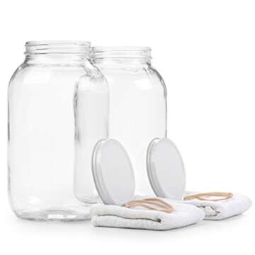 Half Gallon Glass Jar with Airtight Leakproof Metal Lid - Dishwasher Safe, Food Safe - Kombucha Tea,...