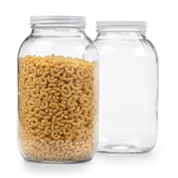 Half Gallon Glass Jar with Airtight Leakproof Metal Lid - Dishwasher Safe, Food Safe - Kombucha Tea, Kefir, Canning, Sun Tea, Fermentation, Food Storage, 2 Jars