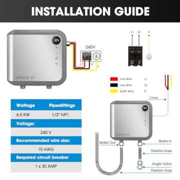 WINTEMP Tankless Water Heater Electric 6.5KW 240V, Designed to Provide Hot Water on Demand Without the Need for a Storage Tank, Use a Self-Adjusting Rotatable Digital Display KFU65 Silver - ETL