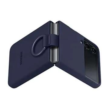 SAMSUNG Galaxy Z Flip 4 Silicone Cover with Ring, Protective Phone Case with Finger Loop, Matte Finish, Bold Style, Handheld Design, US Version, Navy