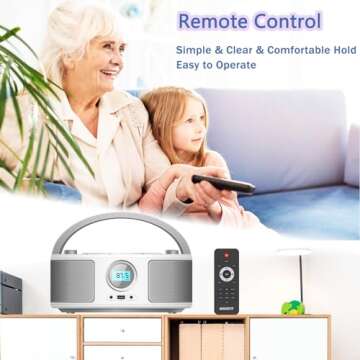 CD Radio Portable CD Player Boombox with Bluetooth,FM Radio,Remote Control,USB Input and 3.5mm AUX H...