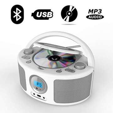 CD Radio Portable CD Player Boombox with Bluetooth,FM Radio,Remote Control,USB Input and 3.5mm AUX Headphone Jack,CD-R/CD-RW/MP3/WMA Playback,AC/Battery Powered(WTB-791)