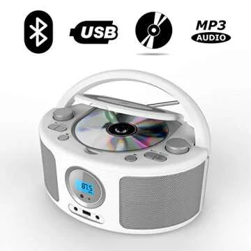 CD Radio Portable CD Player Boombox with Bluetooth,FM Radio,Remote Control,USB Input and 3.5mm AUX Headphone Jack,CD-R/CD-RW/MP3/WMA Playback,AC/Battery Powered(WTB-791)