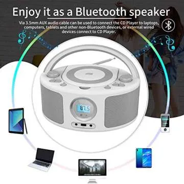CD Radio Portable CD Player Boombox with Bluetooth,FM Radio,Remote Control,USB Input and 3.5mm AUX Headphone Jack,CD-R/CD-RW/MP3/WMA Playback,AC/Battery Powered(WTB-791)
