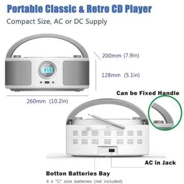 CD Radio Portable CD Player Boombox with Bluetooth,FM Radio,Remote Control,USB Input and 3.5mm AUX Headphone Jack,CD-R/CD-RW/MP3/WMA Playback,AC/Battery Powered(WTB-791)