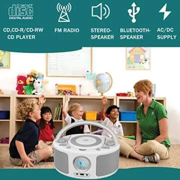 CD Radio Portable CD Player Boombox with Bluetooth,FM Radio,Remote Control,USB Input and 3.5mm AUX Headphone Jack,CD-R/CD-RW/MP3/WMA Playback,AC/Battery Powered(WTB-791)