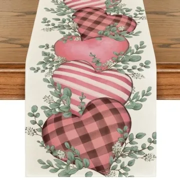 Artoid Mode Pink Eucalyptus Hearts Valentine's Day Table Runner, Anniversary Holiday Kitchen Dining ...