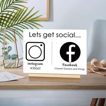 Acrylic Custom Signs - Double Social Media Business Sign - Hairdresser Beautician Salon Beauty Sign Office Sign with Clear Acrylic Stand