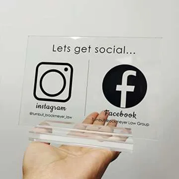 Acrylic Custom Signs - Double Social Media Business Sign - Hairdresser Beautician Salon Beauty Sign Office Sign with Clear Acrylic Stand