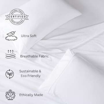LANE LINEN 100% Organic Cotton Full Size Bed Sheets, Super Soft Long Staple Cotton Bed Sheets Full Size, Percale Weave Bedding Sheets and Pillowcases - White Full Sheet Set Fits 15" Deep Mattress