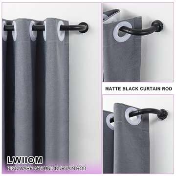 Matte Black Disc Curtain Rods, 84-144 Inches Window Curtain Rod,Adjustable Room Darkening Curtain Ro...