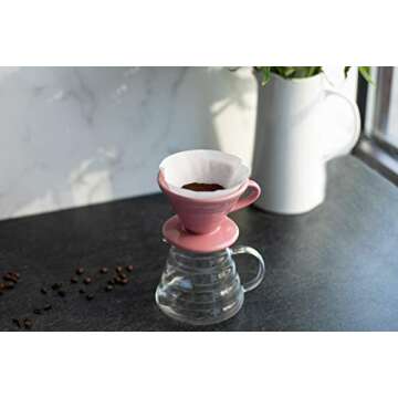 Kajava Mama Pour Over Coffee Dripper - Ceramic Slow Brewing Accessories for Home, Cafe, Restaurants - Easy Manual Brew Maker Gift - Strong Flavor Brewer - V01 Paper Cone Filters - Pink, 1 Cup