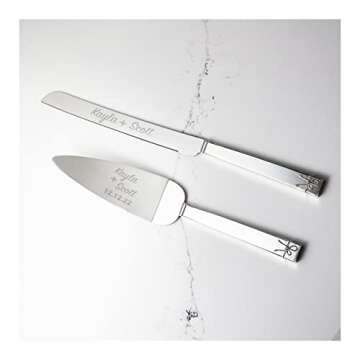 Vera Wang Bridal Love Knots Silver Personalized Wedding Cake Knife and Server Set, Custom Engraved W...