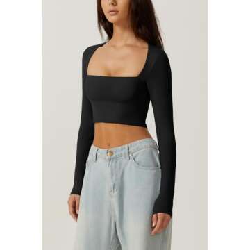 QINSEN Women's Sexy Square Neck Crop Top - Comfortable Style