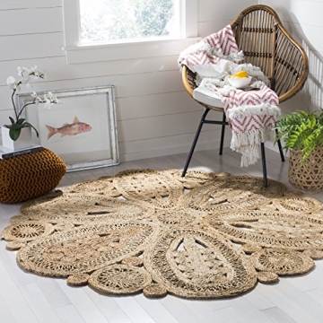 SAFAVIEH Natural Fiber Collection Area Rug - 4' Round, Natural, Handmade Boho Charm Farmhouse Jute, ...
