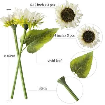 Levana.m Artificial Sunflower 6Pcs Fake Sunflowers Realistic Silk Sunflower Bouquet with Stems for W...