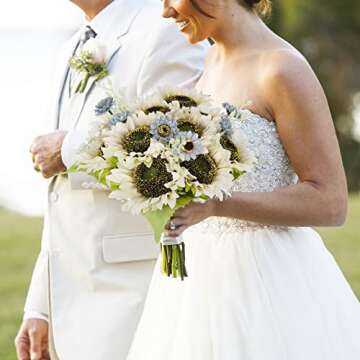 Levana.m Artificial Sunflower 6Pcs Fake Sunflowers Realistic Silk Sunflower Bouquet with Stems for Wedding Decor Baby Shower Arrangement Table Centerpieces Outdoor Indoor Decor, White