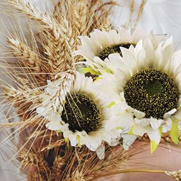 Levana.m Artificial Sunflower 6Pcs Fake Sunflowers Realistic Silk Sunflower Bouquet with Stems for Wedding Decor Baby Shower Arrangement Table Centerpieces Outdoor Indoor Decor, White
