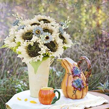 Levana.m Artificial Sunflower 6Pcs Fake Sunflowers Realistic Silk Sunflower Bouquet with Stems for Wedding Decor Baby Shower Arrangement Table Centerpieces Outdoor Indoor Decor, White