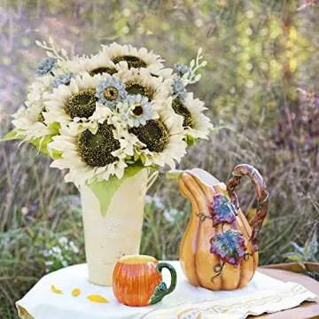 Levana.m Artificial Sunflower 6Pcs Fake Sunflowers Realistic Silk Sunflower Bouquet with Stems for Wedding Decor Baby Shower Arrangement Table Centerpieces Outdoor Indoor Decor, White