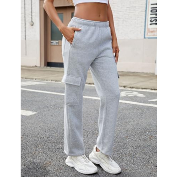 Stylish QIBABU Womens Fleece Cargo Sweatpants for Comfort