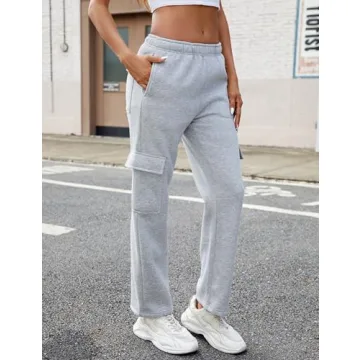Stylish QIBABU Womens Fleece Cargo Sweatpants for Comfort