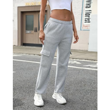 Stylish QIBABU Womens Fleece Cargo Sweatpants for Comfort