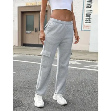 Stylish QIBABU Womens Fleece Cargo Sweatpants for Comfort