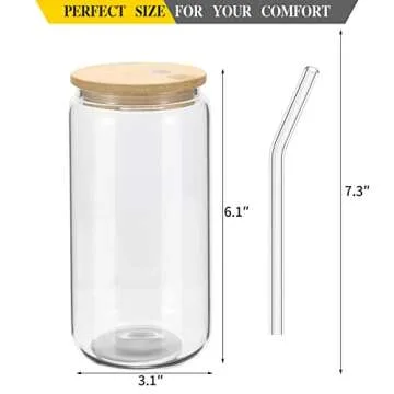 YOUKE OLA 20 Pack Glass Cups with Bamboo Lids & Straws