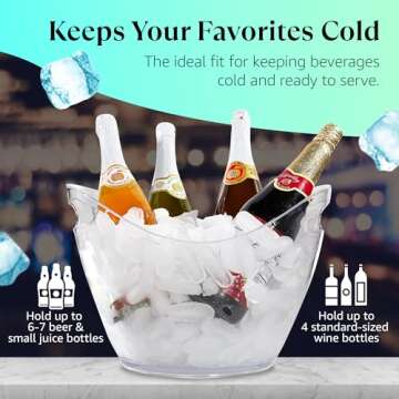 Large Ice Bucket for Parties, 8L Drink Bin, Clear Champagne Bucket, Mimosa Bar Supplies, Wine Bucket...