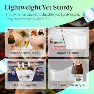 Large Ice Bucket for Parties, 8L Drink Bin, Clear Champagne Bucket, Mimosa Bar Supplies, Wine Bucket Chiller for Parties, Party Beverage Tub, Holds 2-4 Standard Sized Wine or Champagne bottles on ice.