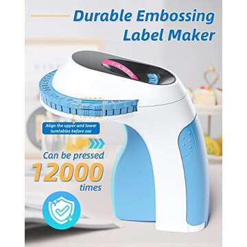 Memoqueen Embossing Label Maker with 6 Labels,Vintage Handheld Label Writer 3D Embosser,Portable Old School Label Makers for Office Home Organization and DIY Crafting Blue