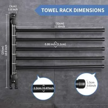 Swivel Towel Rack, Towel Bar with Wall Mounted 180° Rotation, 5 Arms Towel Hanger SUS 304 Stainless...