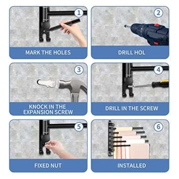 Swivel Towel Rack, Towel Bar with Wall Mounted 180° Rotation, 5 Arms Towel Hanger SUS 304 Stainless Steel, Space Saving for Kitchen, Bathroom, Outdoor, Matte Black