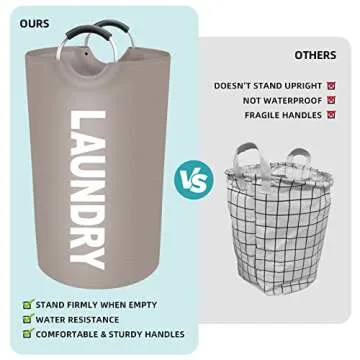 StorageRight 90L Large Laundry Basket, Laundry Hamper, Dirty Clothes Hamper for Laundry, Collapsible, Waterproof Laundry Baskets with Foam Protected Aluminum Handles for Laundry, Dorm, Family (Khaki)