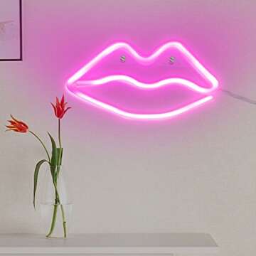 Lip Neon Signs Sexy Neon Light Pink Lips Led Neon Sign Art Neon Led Sign Wall Decor Light up Sign 3 ...