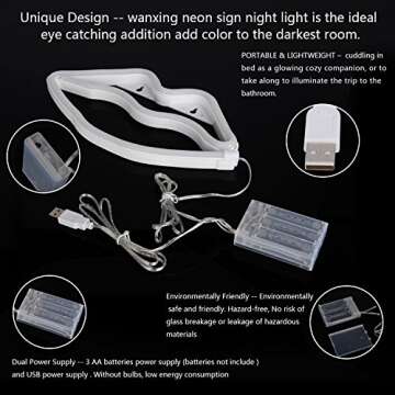 Lip Neon Signs Sexy Neon Light Pink Lips Led Neon Sign Art Neon Led Sign Wall Decor Light up Sign 3 x AA Batteries Powered Switch Neon Light for Wall Decor Ladies Room Wedding Party Decoration (Pink)