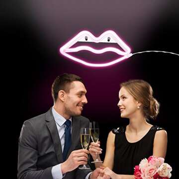 Lip Neon Signs Sexy Neon Light Pink Lips Led Neon Sign Art Neon Led Sign Wall Decor Light up Sign 3 x AA Batteries Powered Switch Neon Light for Wall Decor Ladies Room Wedding Party Decoration (Pink)