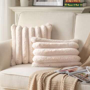 Joyouth Faux Fur Plush Throw Pillow Covers 12x20 Inch Set of 2 - Luxury Decorative Fuzzy Striped Sof...